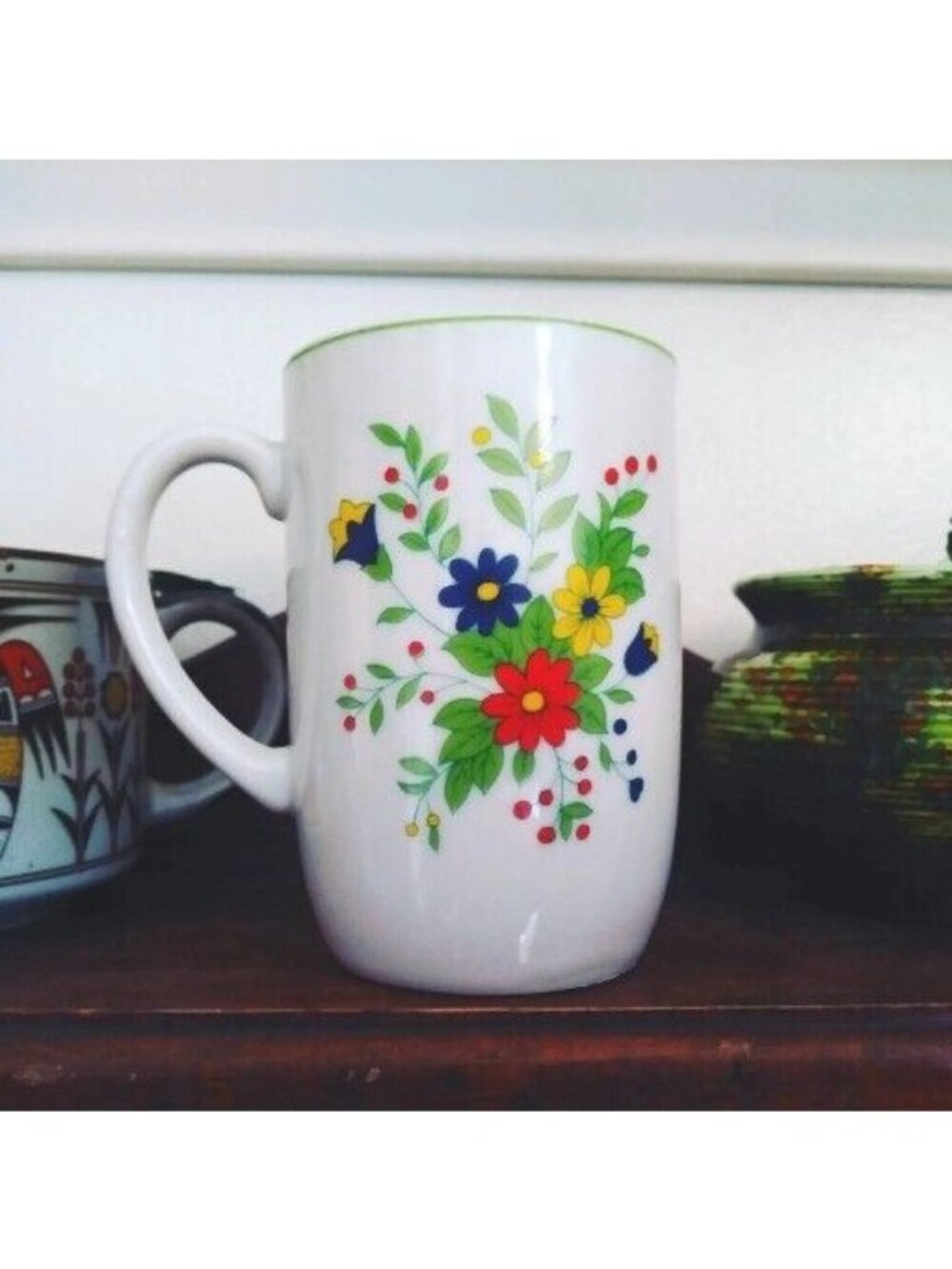 Vintage Knobler flower mug Japan red yellow blue green coffee cup tea - Picture 4 of 12